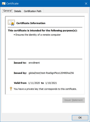 Certificate dialog