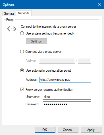 Proxy settings