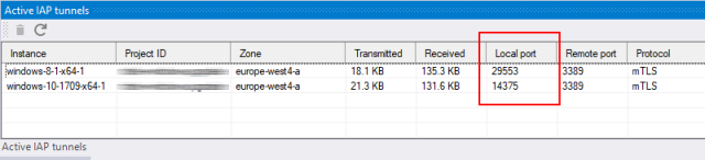 IAP Desktop active tunnels