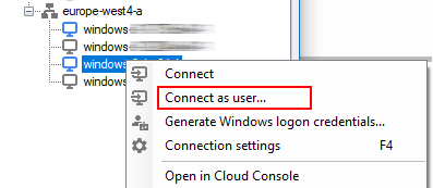 Connect as user
