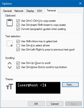 Options dialog