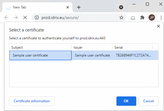Chrome certificate dialog