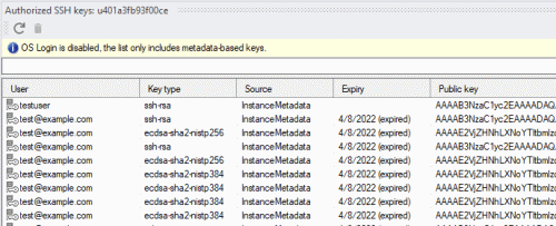 Authorized SSH keys window